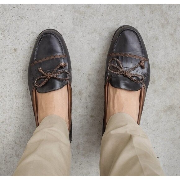 VTG Allen Edmonds Mens Moccasin Loafers Shoes Woodstock Black Brown 9 B - Picture 1 of 9